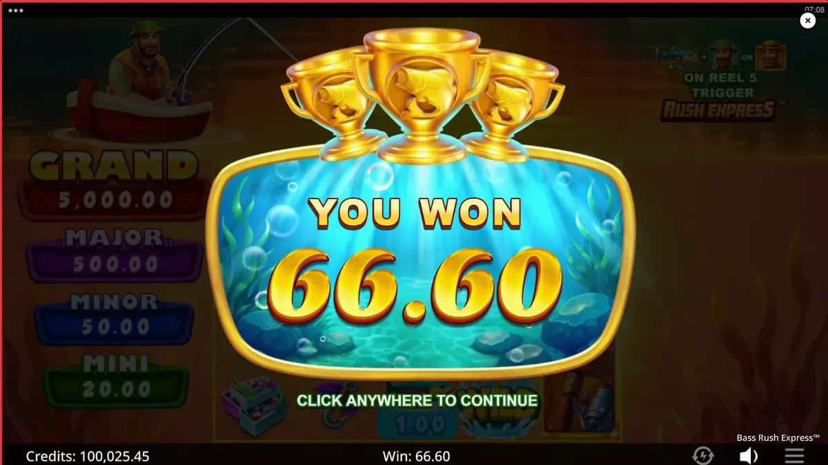 Tampilan layar permainan slot Bass Rush Express di perangkat seluler