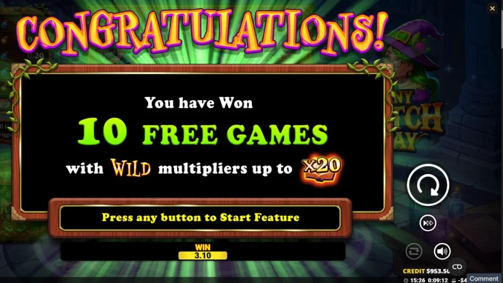 Tampilan visual slot Any Witch Way dengan tema penyihir dan hutan ajaib