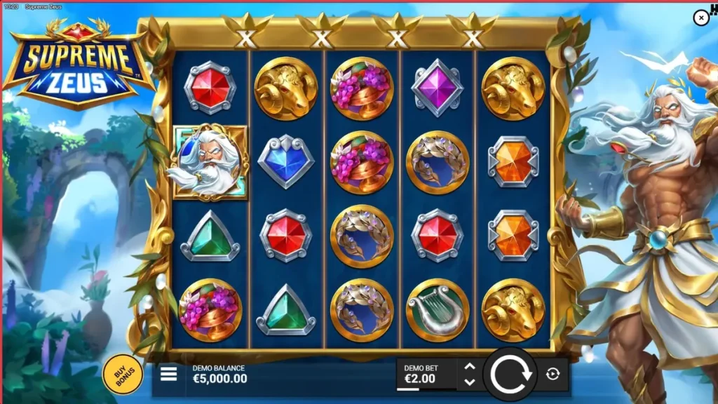 Visual megah dan penuh petir dari slot Supreme Zeus oleh Hacksaw Gaming
