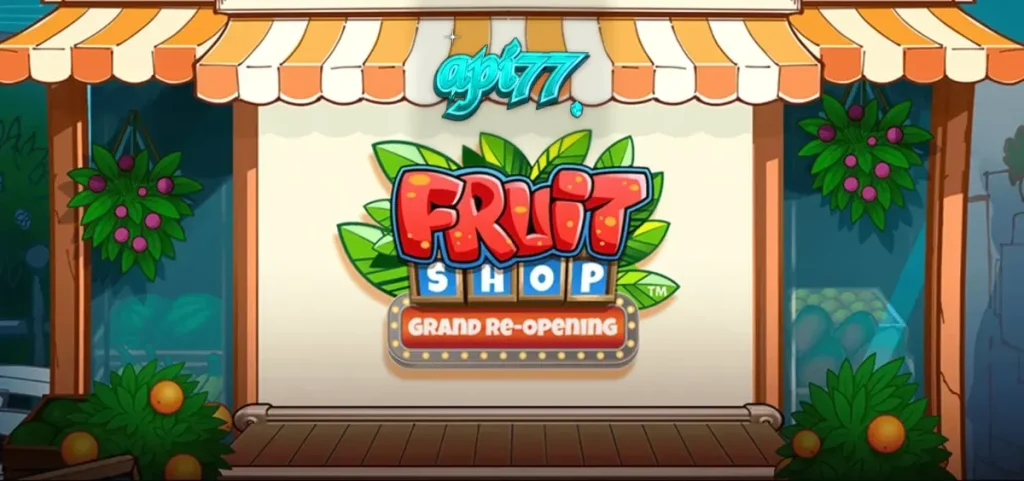 Tampilan visual cerah dan penuh warna dari slot Fruit Shop Grand Re-Opening dengan simbol buah-buahan segar.
