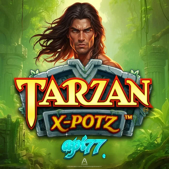 Tampilan visual slot Tarzan X-Potz dengan latar belakang hutan dan simbol karakter